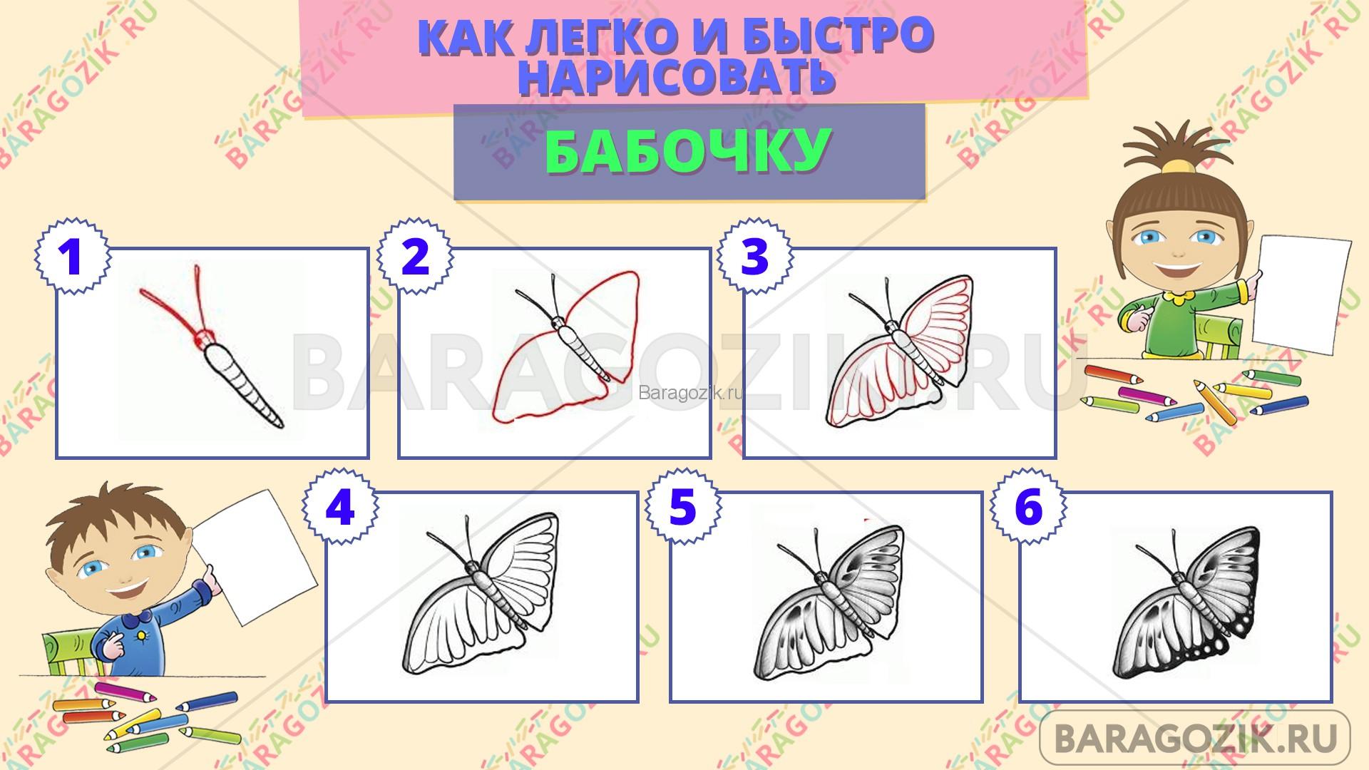 как легко нарисовать бабочку - пошаговая схема