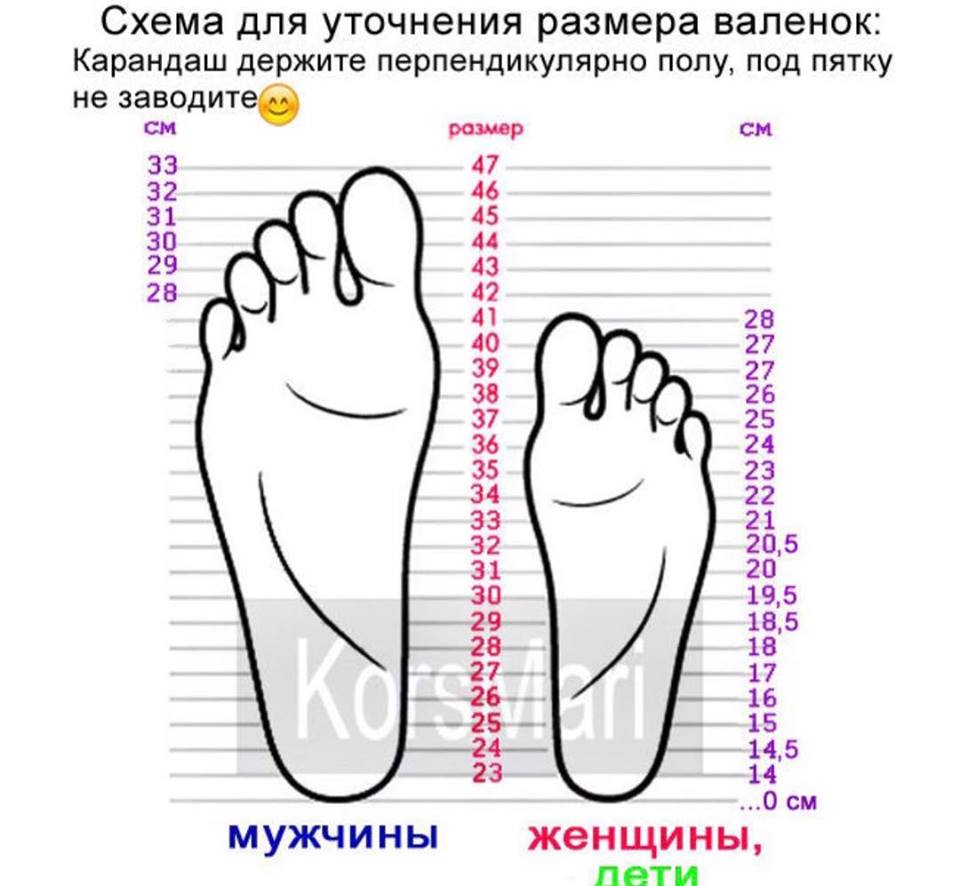 Схема уточнения размера валенок 